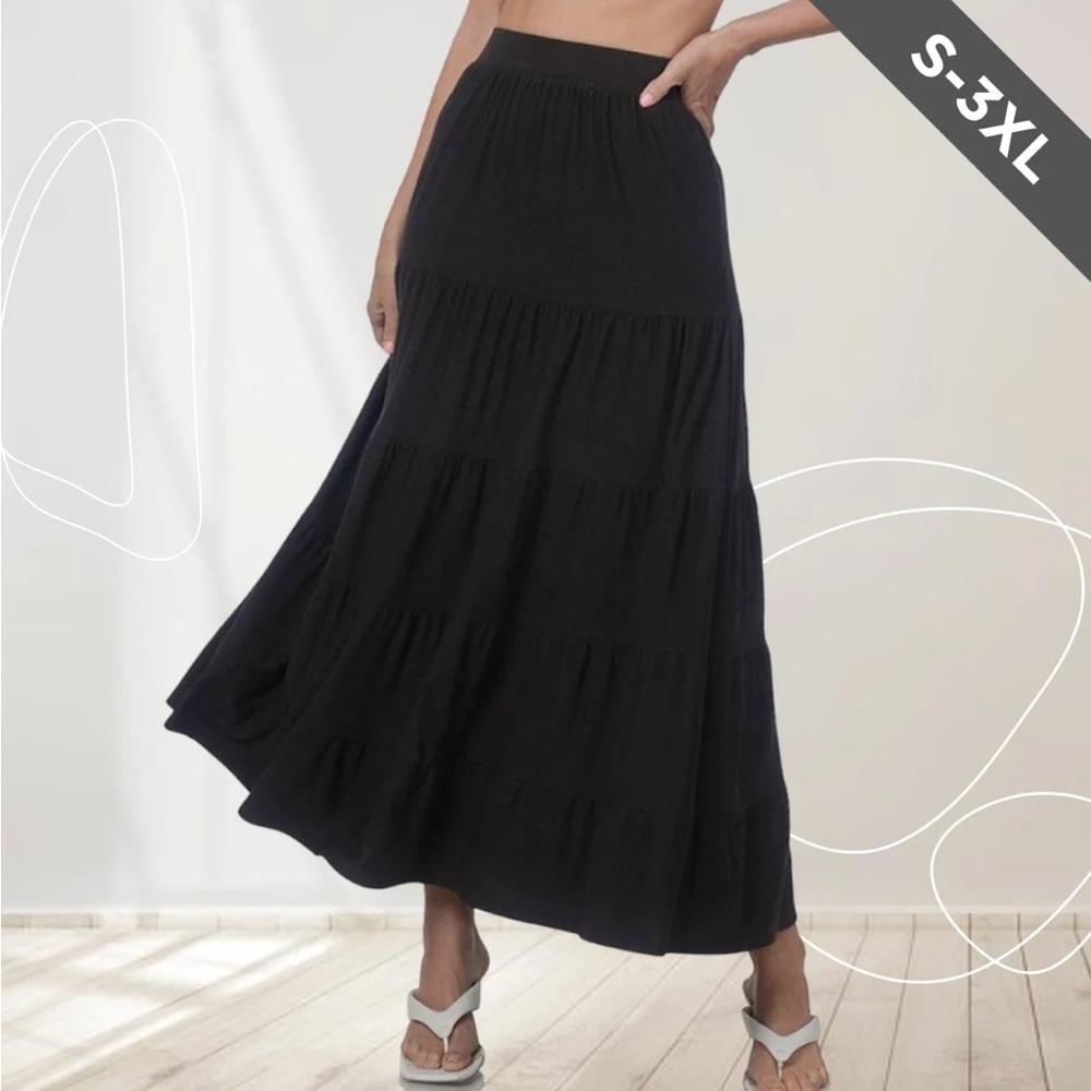 Zenana Black Tiered Maxi Skirt